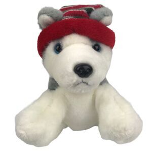 Russ Berrie Dash Husky Plush 5.5’’ Puppy Dog Stocking Knit Hat Christmas Stuffed